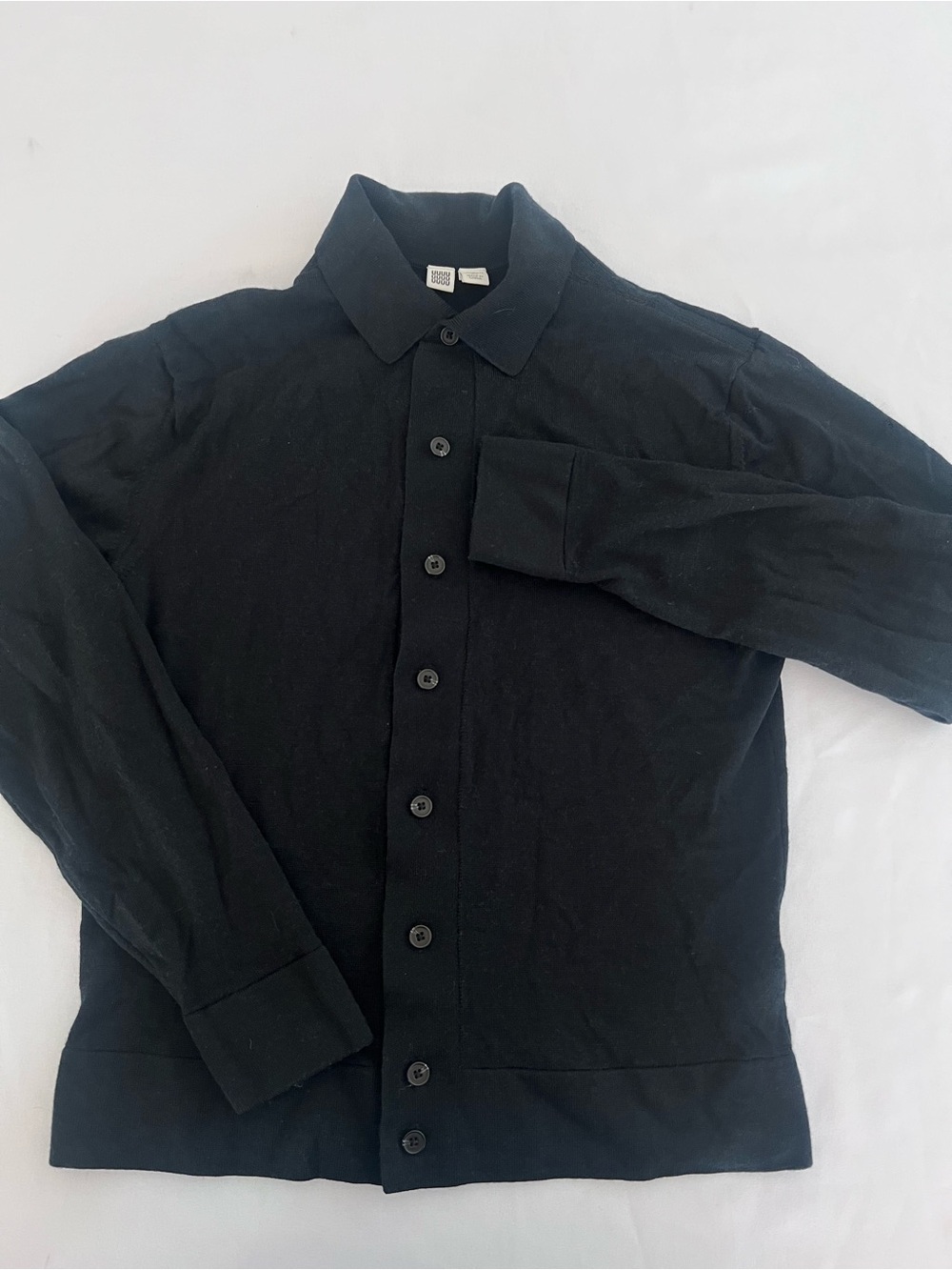 Uniqlo 100% Wool Black Button-Up Collared Cardigan